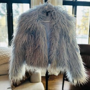 FOREVER 21 FAUX FUR BABY BLUE COAT JACKET SMALL